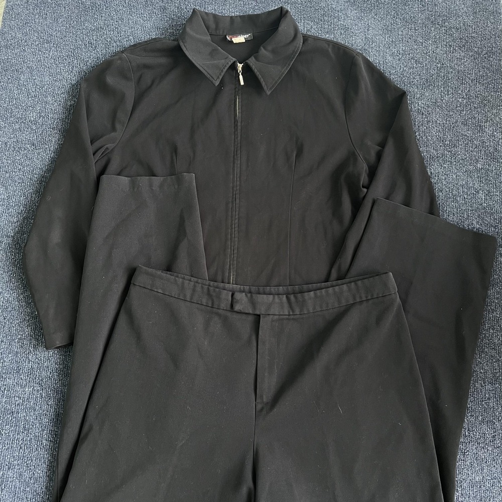 Vintage Pantology Jacket Pants Set Womens 18 Black Zip Front Long Sleeve